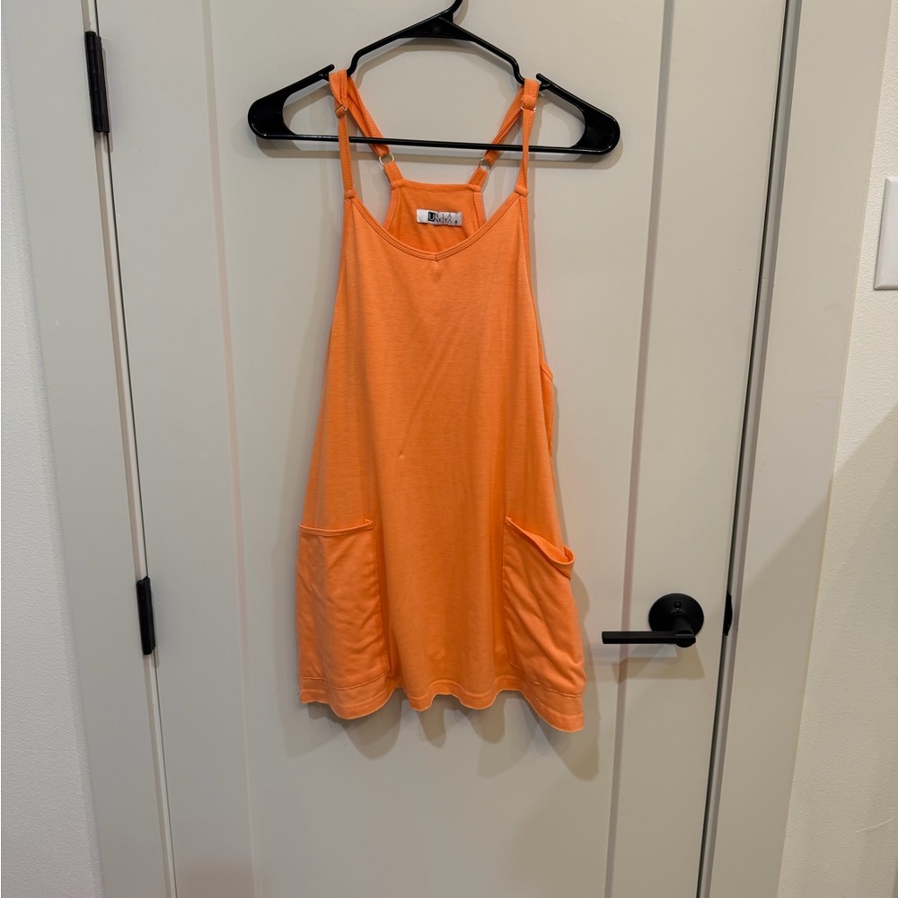Orange Sleeveless Dress with Pockets & Shorts underneath